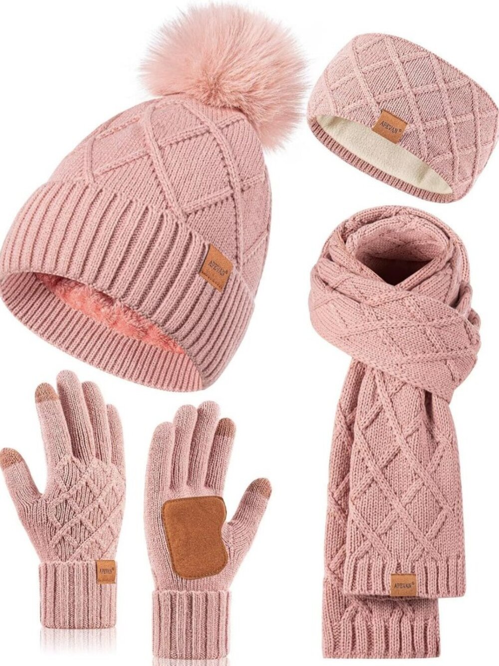 Cozy 4-in-1 Women's Winter Set: Pom Pom Beanie, Long Scarf, Touchscreen Gloves